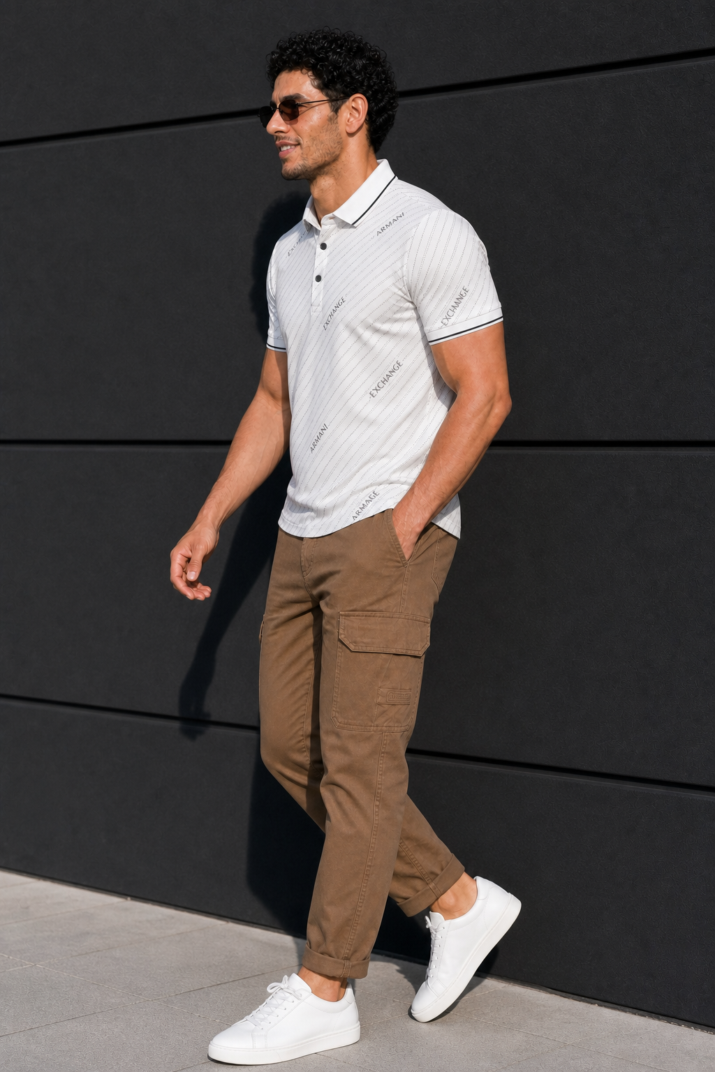 Men Premium White Striped Polo T-Shirt with Snap Buttons 144