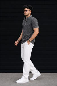 Men Black Acid Washed Henley Neck T-Shirt - Slim Fit 305