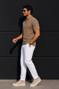 Men Rust Acid Washed Henley Neck T-Shirt - Slim Fit 305