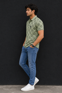 Men Green Checked Polo Tshirt - Half Sleeve 119