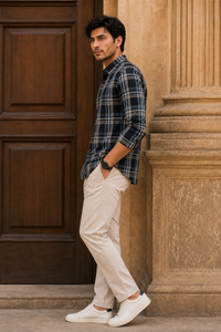 Men Black & Blue Plaid Flannel Shirt – Long Sleeve KEV-597-8