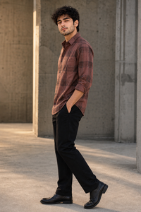 Men Brown Plaid Flannel Button-Up Shirt – Long Sleeve KEV-597-24