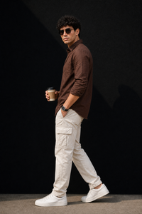 Men Solid Coffee Premium Cotton Long Sleeve Shirt GIZA