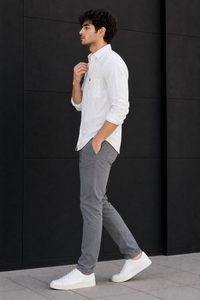 Men White & Blue Stripe Linen Cotton Shirt - Long Sleeves SUGA-525