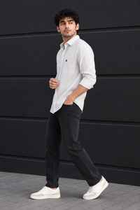 Men White & Fawn Checks Linen Cotton Shirt- Long Sleeve Office & Casual Wear SUGA-525