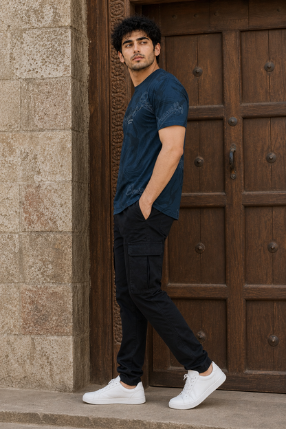 Men Blue Graphic Printed Crew Neck T-Shirt ATL80206
