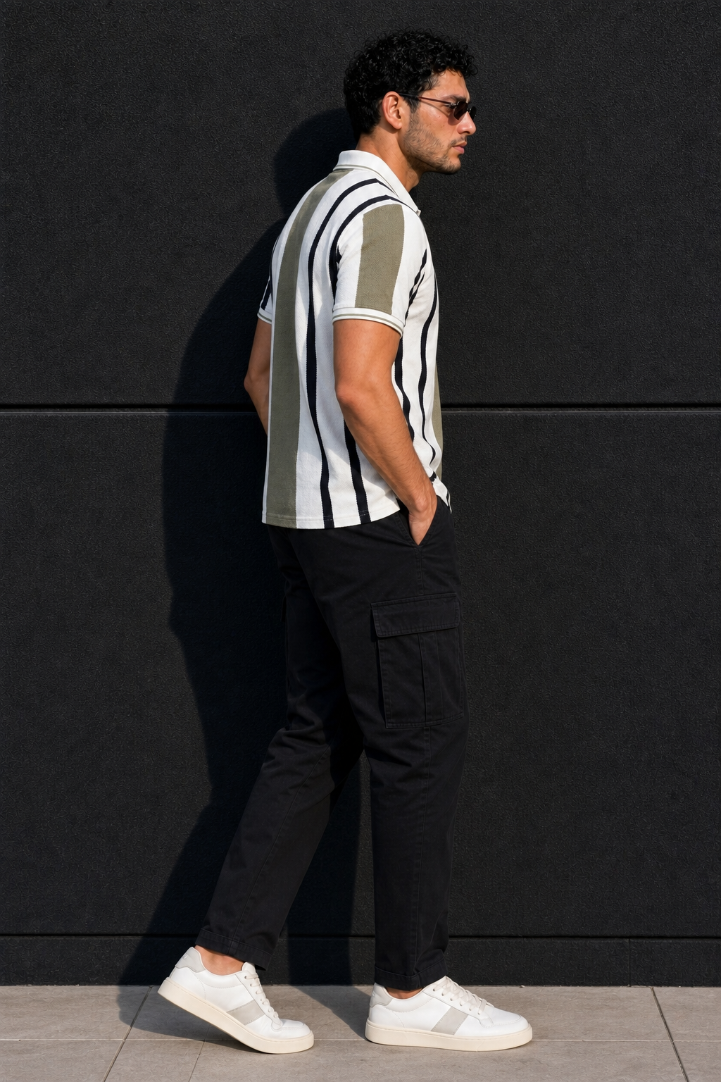 Men Pista & Black Striped Snap Button Polo T-Shirt ATL9244
