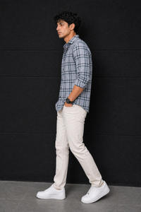 Men Grey Check Shirt - Full Sleeve Casual Plaid Shirt PRA-568-1