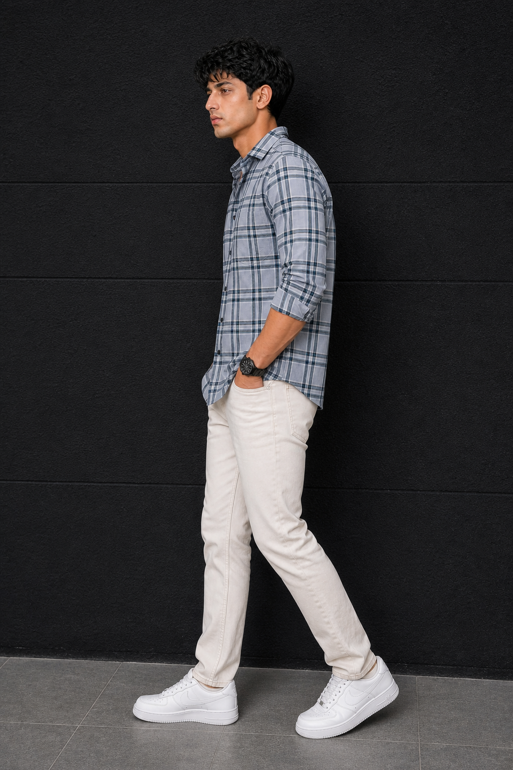 Men Grey Check Shirt - Full Sleeve Casual Plaid Shirt PRA-568-1