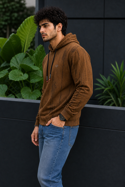 Men Khakhi & Browm Printed Full Sleeve Hoodie Sweatshirt ATL3053