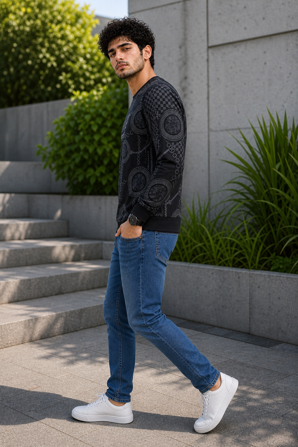 Men Black Chain Print Full Sleeve SweatShirt | RAGGED Graphic ATL3035
