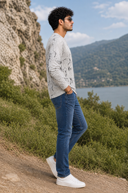 Men White Marble Print Full Sleeve Sweatshirt ATL3023