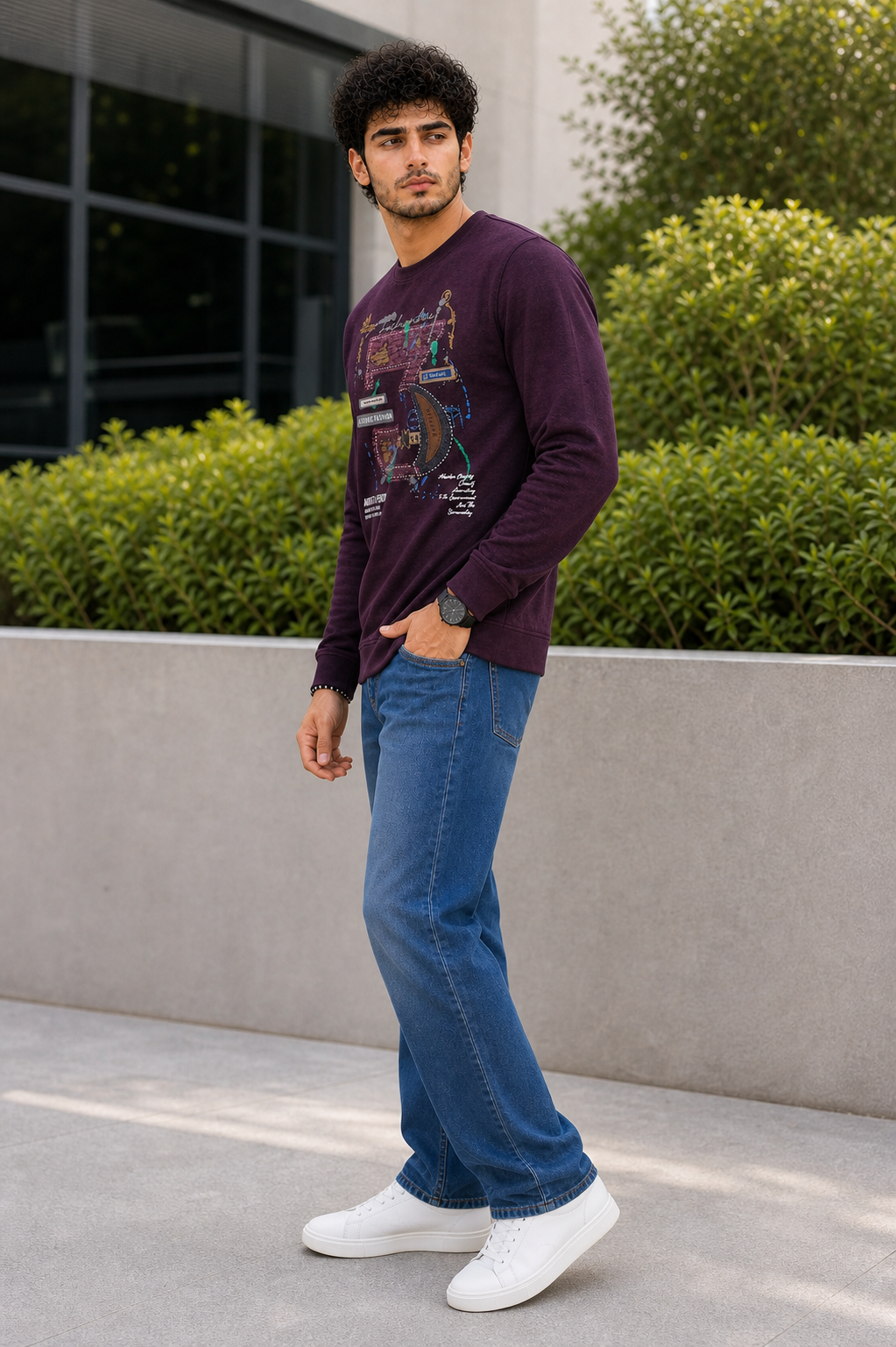 Men Wine Graphic Crewneck Sweatshirt ATL3063