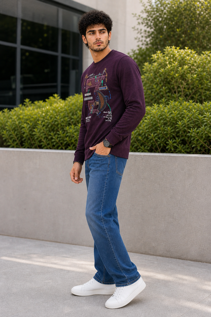 Men Wine Graphic Crewneck Sweatshirt ATL3063