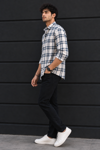 Men White Check Shirt - Full Sleeve Casual Plaid Shirt PRA-568-1