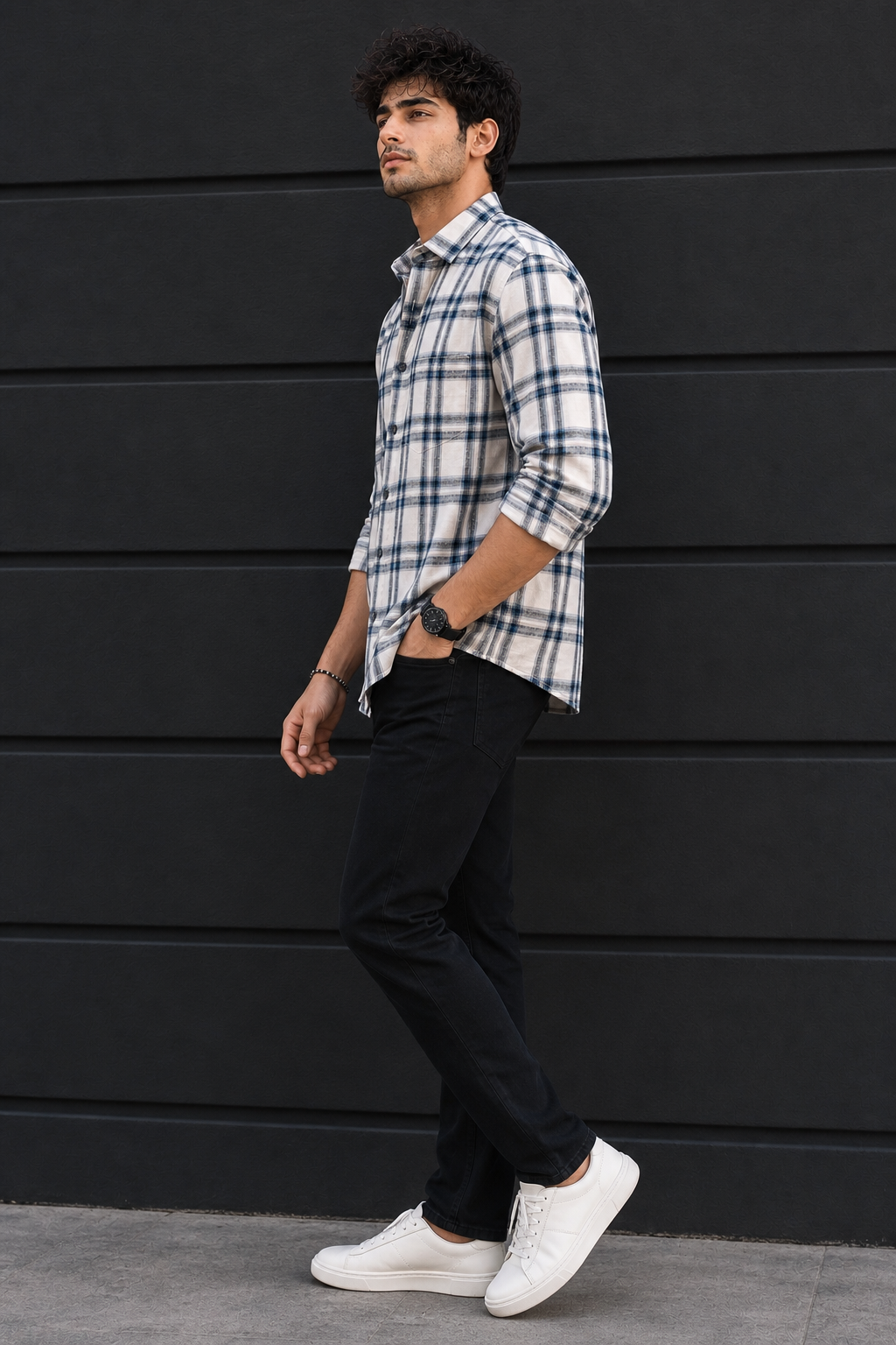 Men White Check Shirt - Full Sleeve Casual Plaid Shirt PRA-568-1