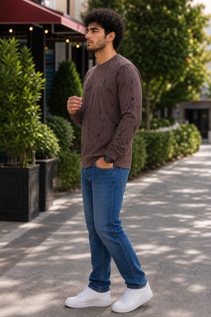 Men Coffee Marble Print Full Sleeve Sweatshirt ATL3023