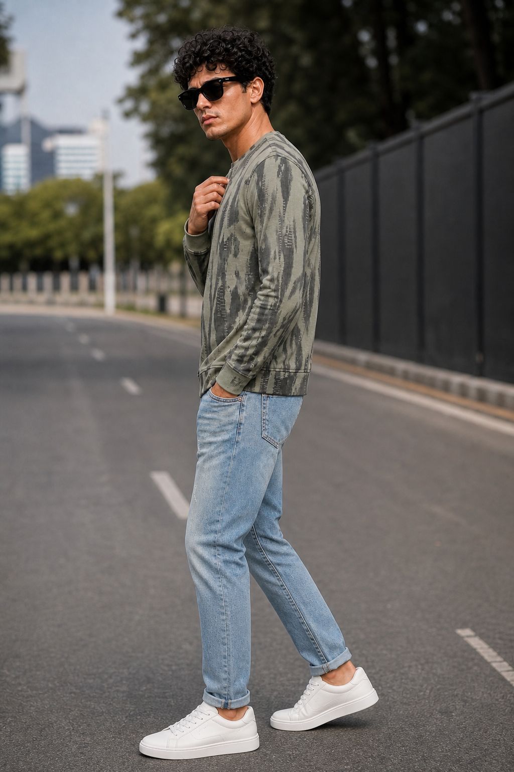 Men Pista Green Tie-Dye Abstract Print Full Sleeve Sweatshirt ATL3031