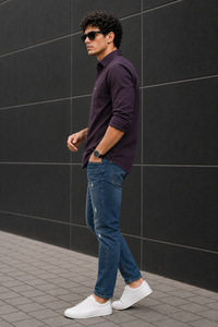 Men Wine Solid Casual Shirt | Full Sleeve Shirt JK-455
