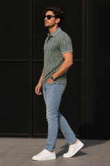 Men Pista Leaf Print Polo T-Shirt