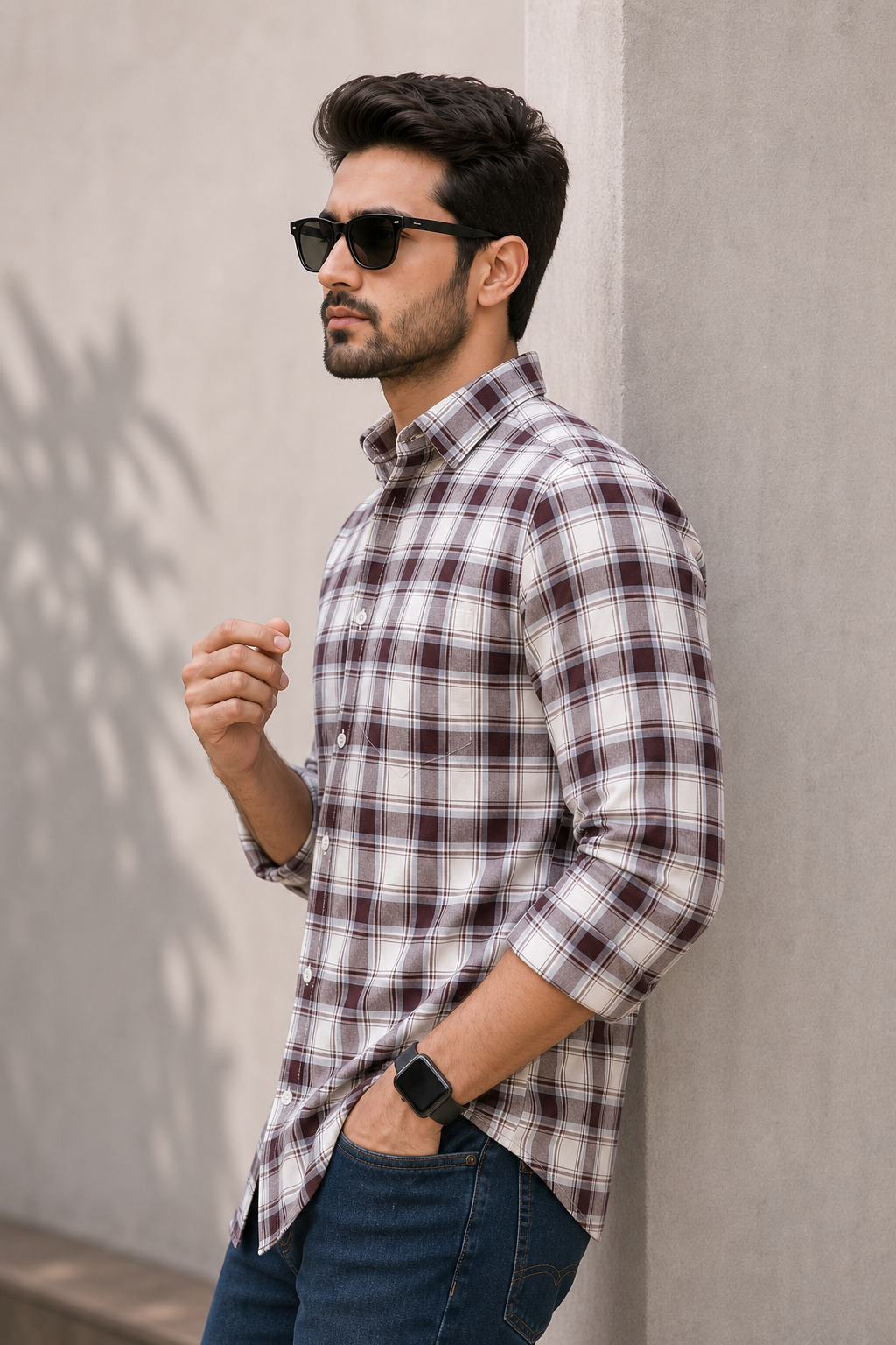 Wine White Check Shirt for Men | Casual Fit OXFORD-CHECKS-2