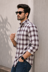 Wine White Check Shirt for Men | Casual Fit