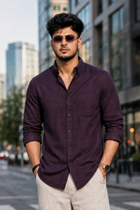 Men Solid Wine Premium Cotton Long Sleeve Shirt GIZA