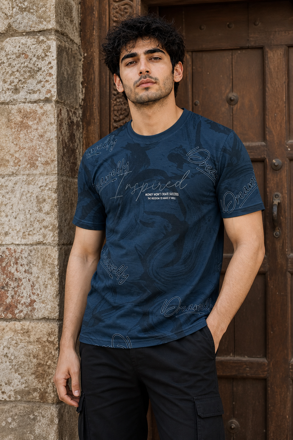 Men Blue Graphic Printed Crew Neck T-Shirt ATL80206