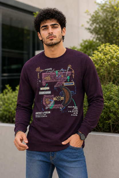 Men Wine Graphic Crewneck Sweatshirt ATL3063