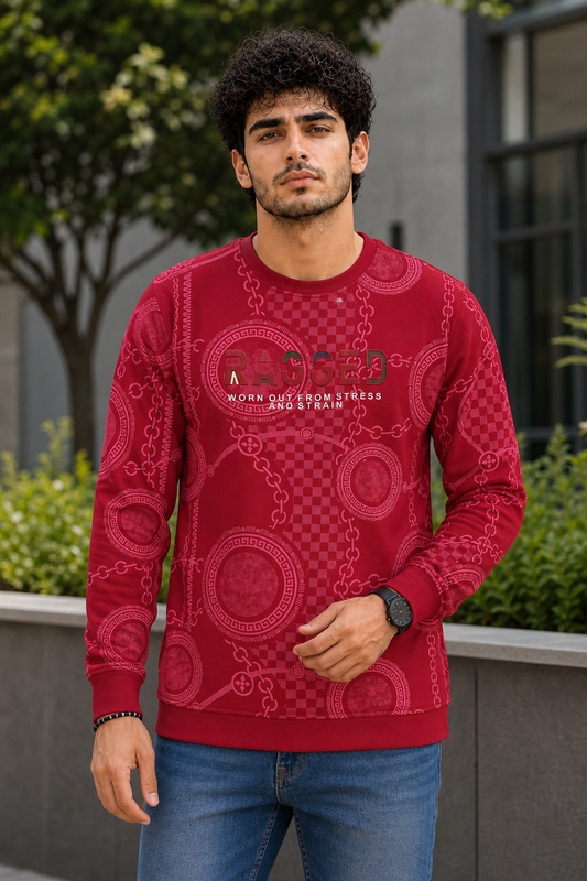 Men Red Chain Print Full Sleeve SweatShirt | RAGGED Graphic ATL3035