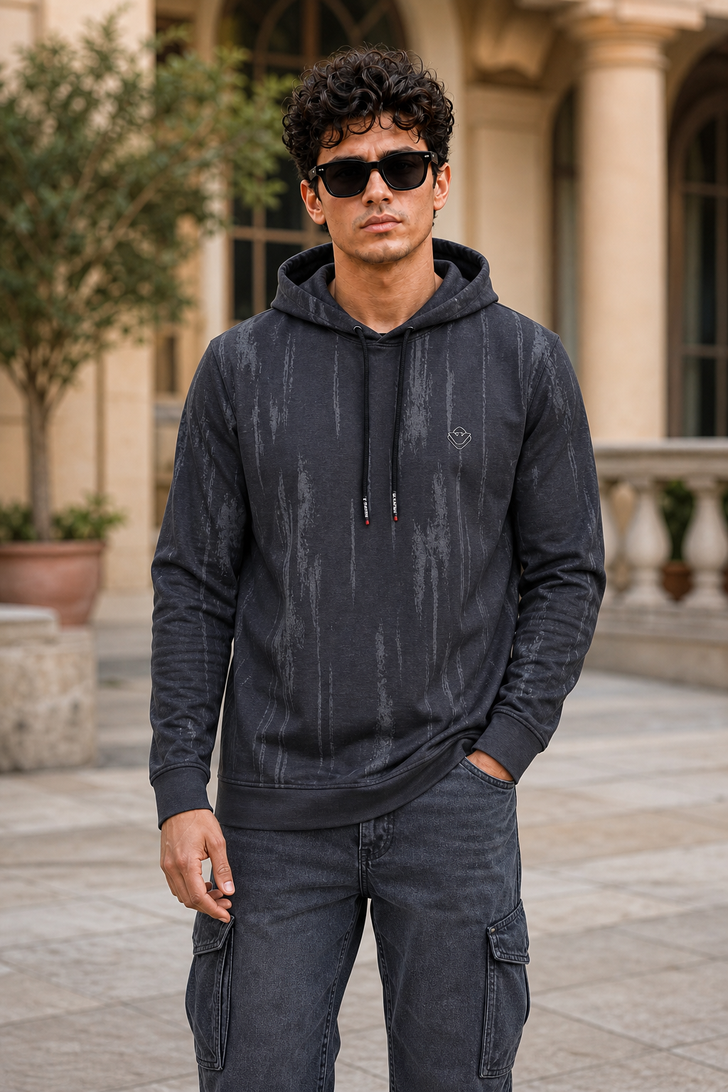 Men Dark Grey Printed Full Sleeve Hoodie & Sweatshirt ATL3053