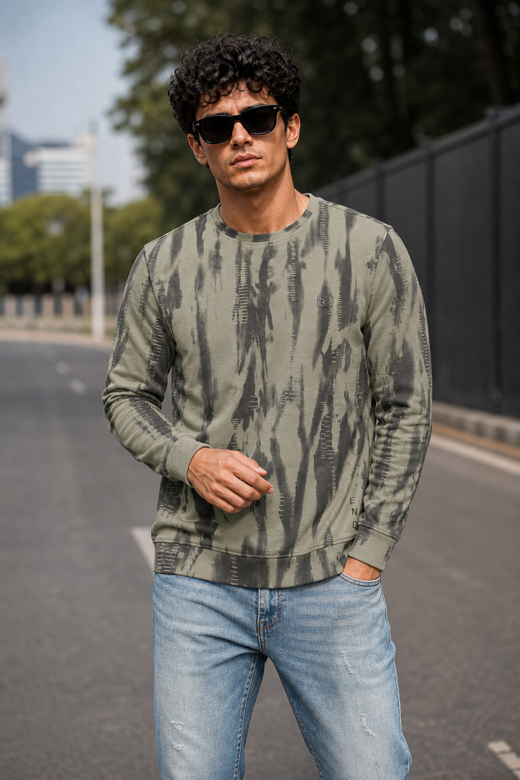 Men Pista Green Tie-Dye Abstract Print Full Sleeve Sweatshirt ATL3031