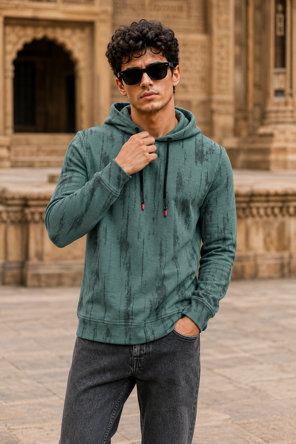 Men Green Printed Full Sleeve Hoodie & Sweatshirt ATL3053