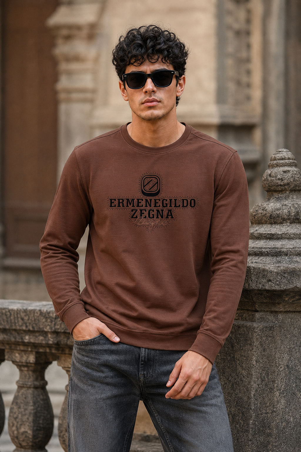 Men Brown Crew Neck Graphic Printed Sweatshirt - Full Sleeve ATL3033