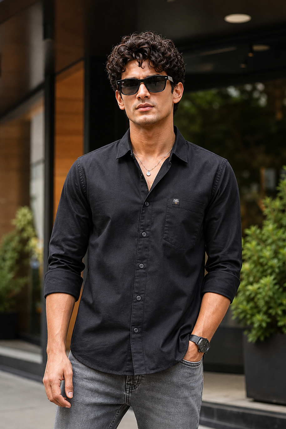 Men Black Solid Casual Shirt | Full Sleeve Shirt JK-455