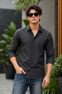 Men Dark Grey Solid Casual Shirt | Full Sleeve Shirt JK-455