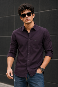 Men Wine Solid Casual Shirt | Full Sleeve Shirt JK-455