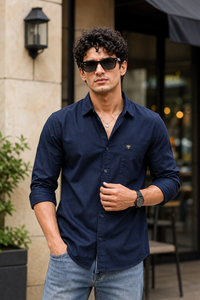 Men Inkblue Solid Casual Shirt | Full Sleeve Shirt JK-455