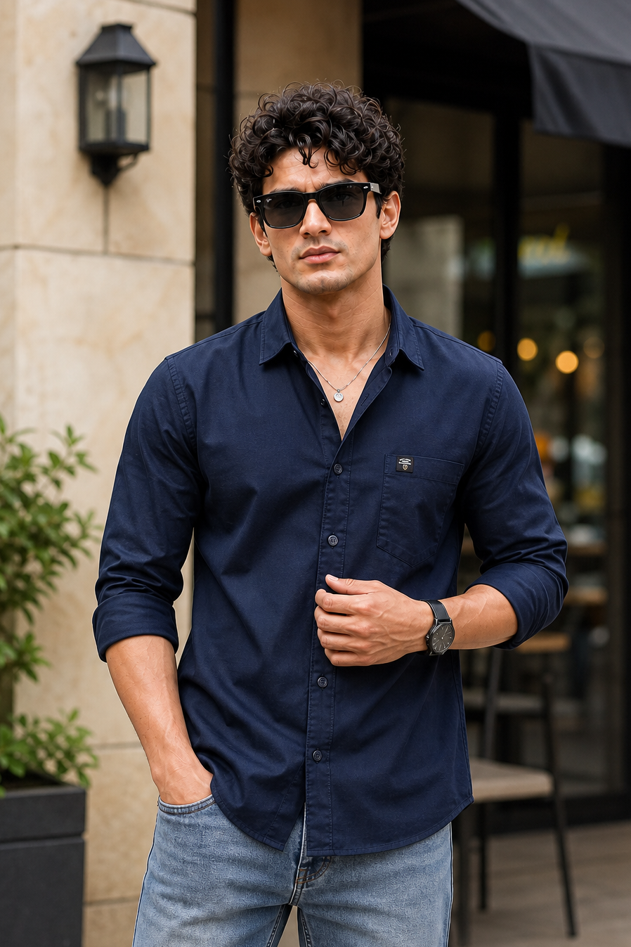 Men Inkblue Solid Casual Shirt | Full Sleeve Shirt JK-455
