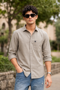 Men Khaki Solid Casual Shirt | Full Sleeve Shirt JK-455