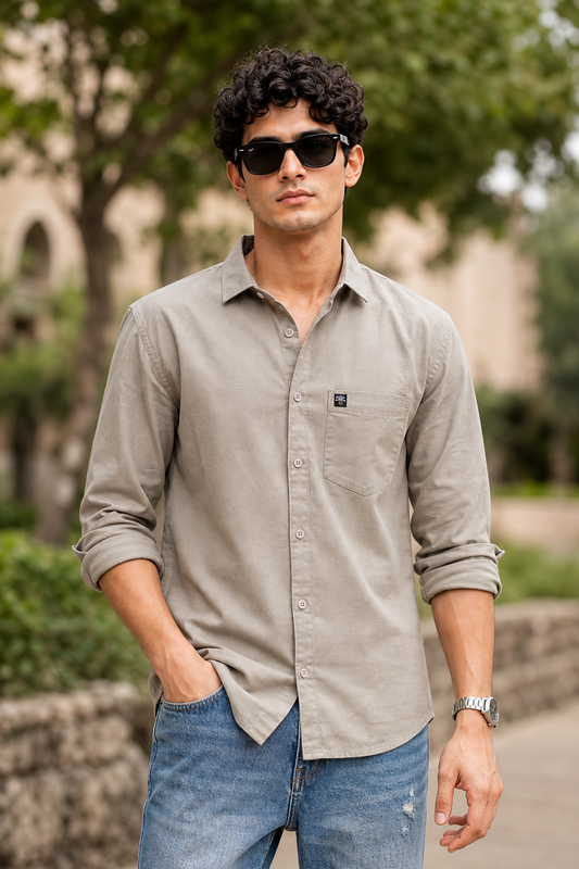 Men Khaki Solid Casual Shirt | Full Sleeve Shirt JK-455