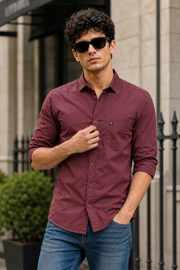 Men Mud Wine Solid Casual Shirt | Full Sleeve Shirt JK-455