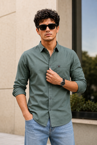 Men Persian Green Solid Casual Shirt | Full Sleeve Shirt JK-455