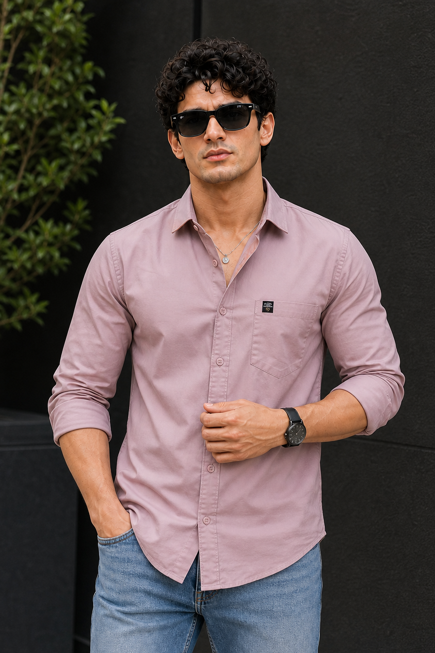 Men Rose Pink Solid Casual Shirt | Full Sleeve Shirt JK-455