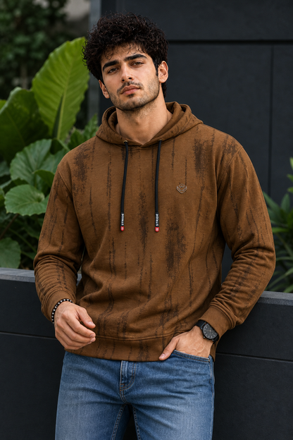 Men Khakhi & Browm Printed Full Sleeve Hoodie Sweatshirt ATL3053