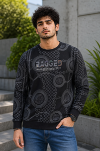 Men Black Chain Print Full Sleeve SweatShirt | RAGGED Graphic ATL3035