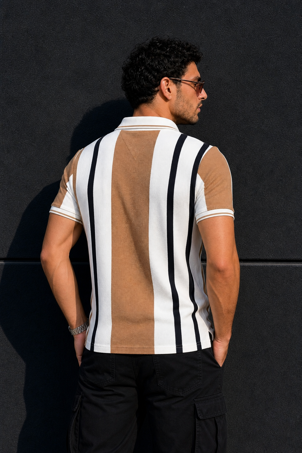 Men Brown & Black Striped Snap Button Polo T-Shirt ATL9244