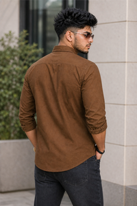 Men Dark Khakhi Solid Casual Shirt | Full Sleeve Shirt JK-455