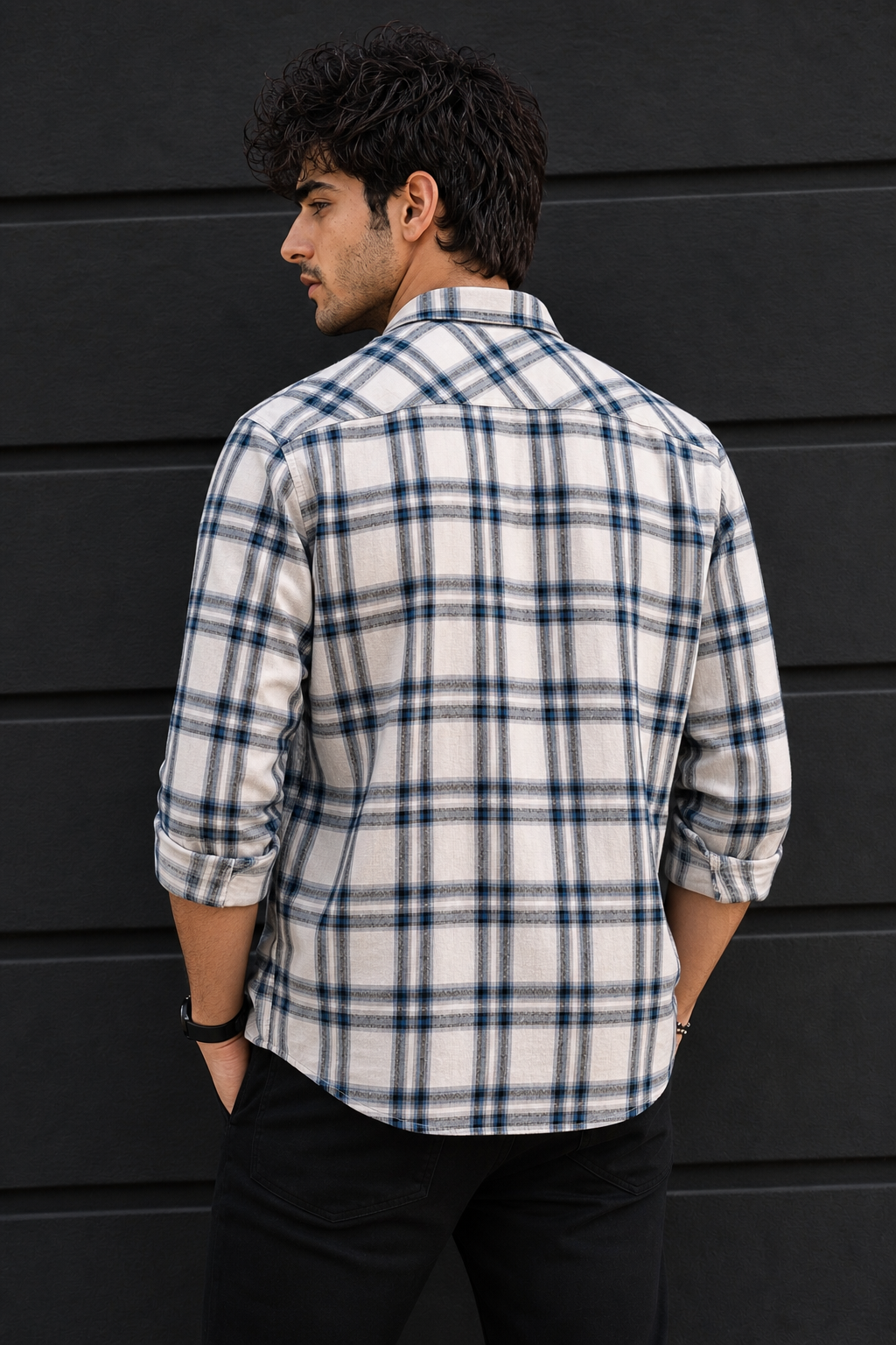 Men White Check Shirt - Full Sleeve Casual Plaid Shirt PRA-568-1