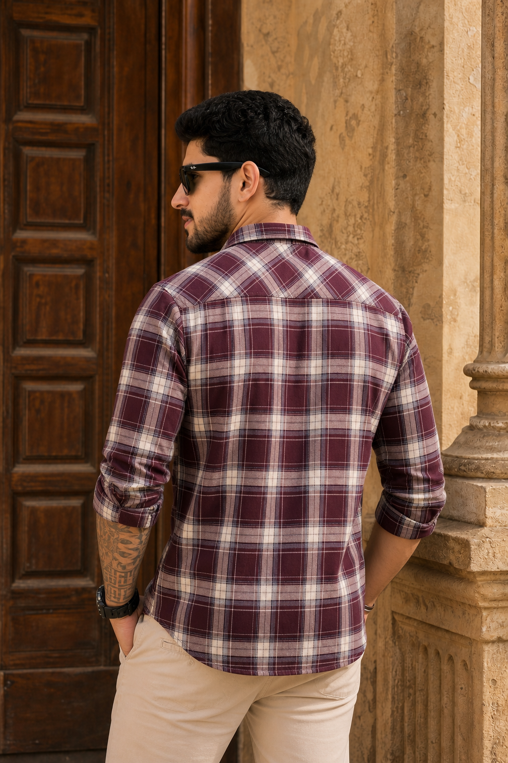 Men Premium Wine Checked Shirt | Everyday Wear PRA-568-2